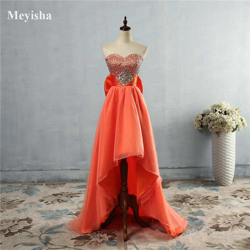 

ZJ5074 Orange Blue Crystal Front Short Back Long Dresses Evening Party Gown Long Maxi Plus Size 6 8 10 12 14 16 18 20 22 24 26