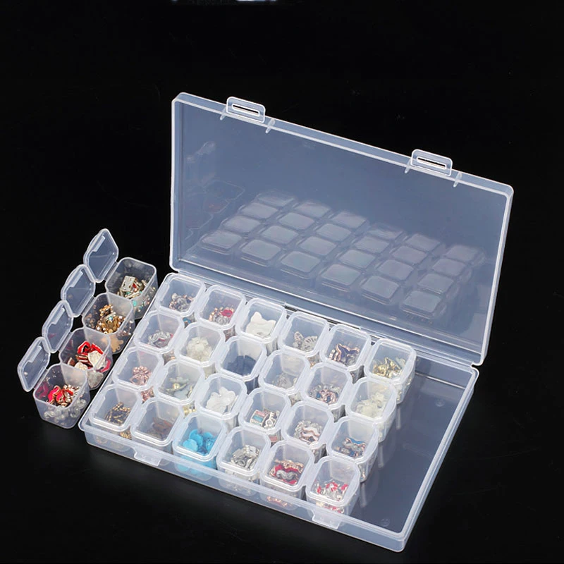 Nail Art Decorations Storage Case 28 Compartment Empty Box Transparent