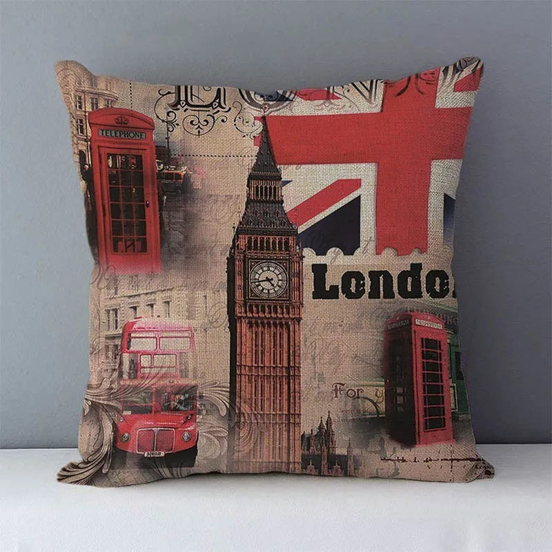 Retro Nostalgic couch cushion home decorative pillows London Paris scenic printed square 45x45cm pillowcase seat back cushions 