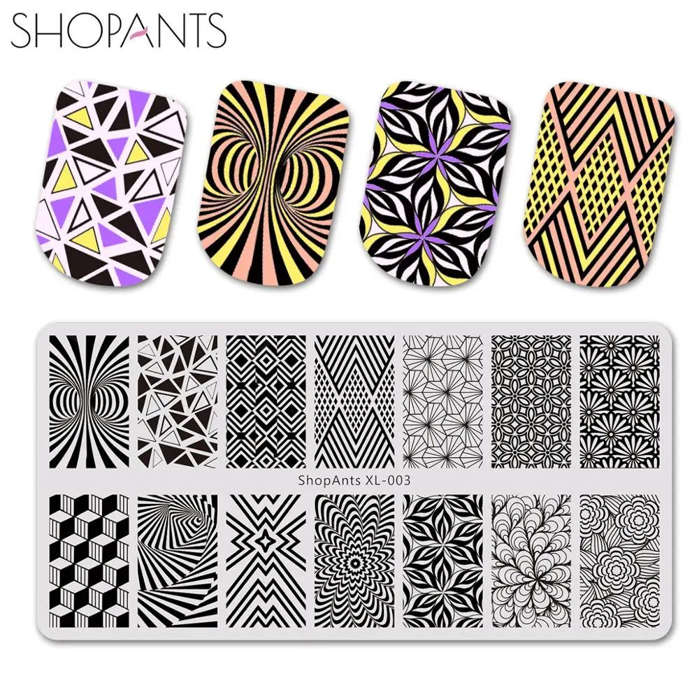 

SHOPANTS Nail Stamping Plates 6*12cm Geometric Block Striped Pattern Nail Art DIY Printing Design Stamping Plate Stencil