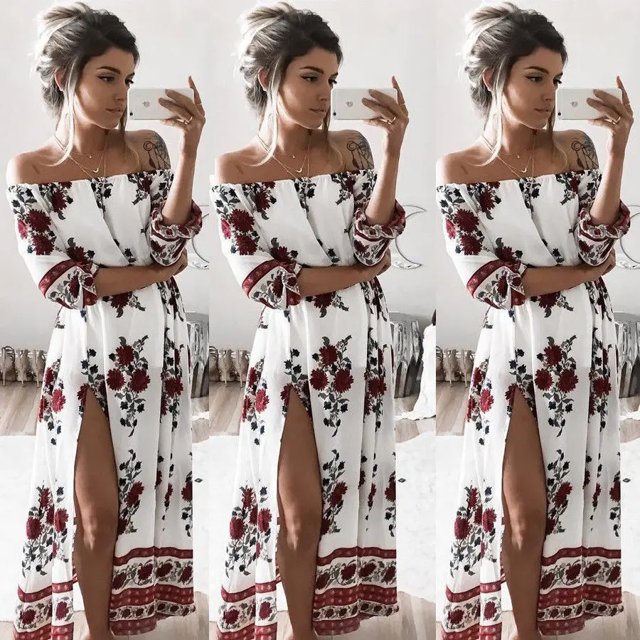 

Womens Maxi Boho Floral Summer Beach Long Evening Floral Dress