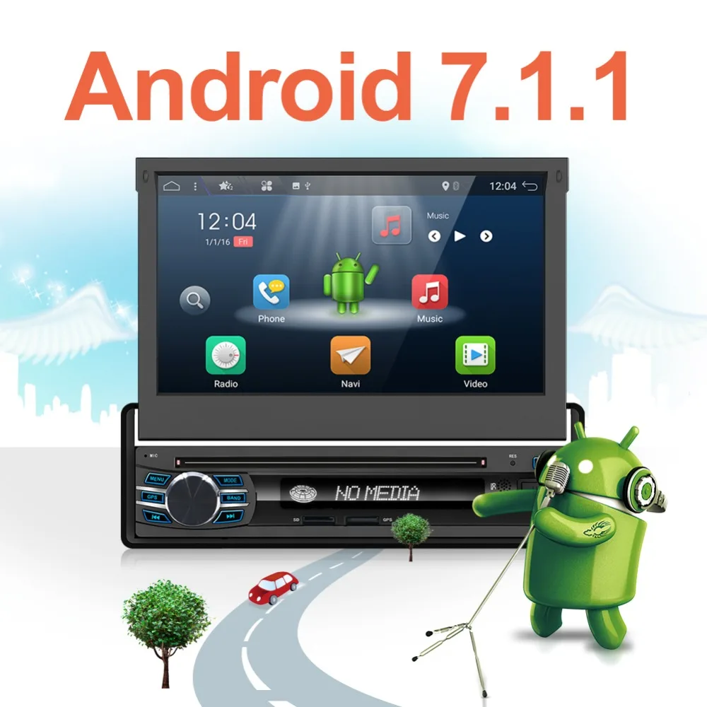 

android 7.1 universal 1 one Din 7" inch Motorized Touch Screen Car DVD Player Radio GPS Navigator 1din Audio Car Stereo DVD FM