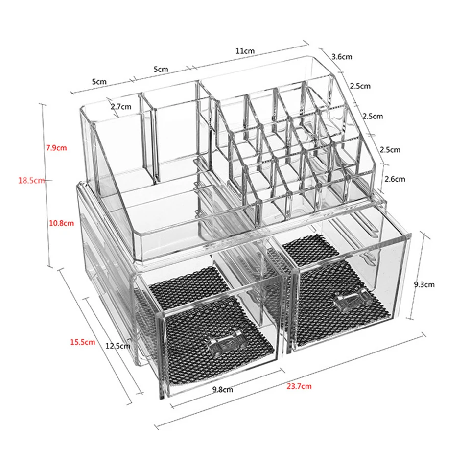Msjo органайзер для макияжа, Коробка органайзер для косметики, 2 слоя ящиков, настольная шкатулка для украшений, акриловая губная помада, органайзер, чехол для хранения