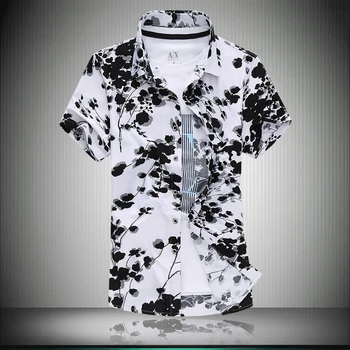

New 2017 chinese style white floral print short-sleeve shirt men chemise homme plus size m-7xl 3-colors men's clothing /DCS16