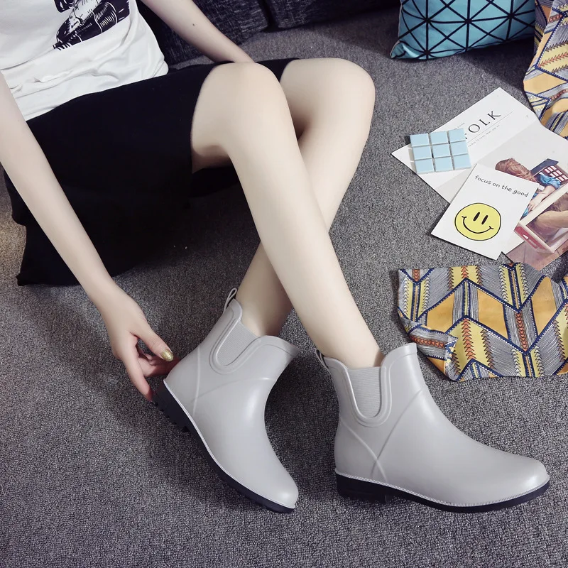 Botas de lluvia de media caña para mujer, zapatos de agua impermeables,  antideslizantes, cálidos, para el trabajo| | - AliExpress