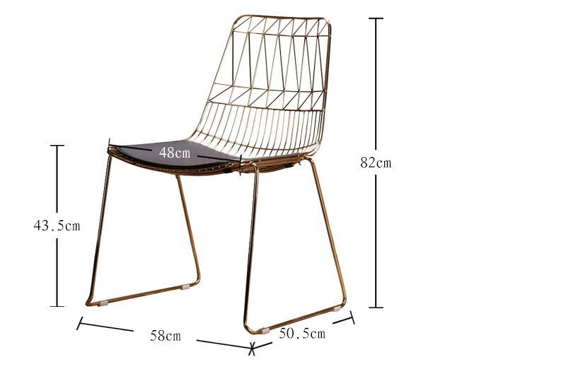 Простой кофе Ресторан обратно Железный Металл творческий досуг провода Гальваника золото полые обеденные стулья