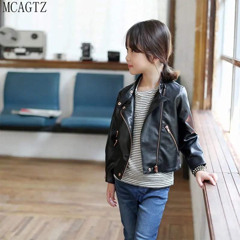 MCAGTZ baby girls leather jacket kids 6 14T girl's fashion leather Turn