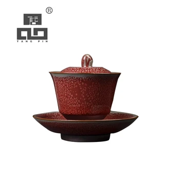 

TANGPIN teaware sets ceramic gaiwan red handmade chawan porcelain chinese kung fu tea set 100ml