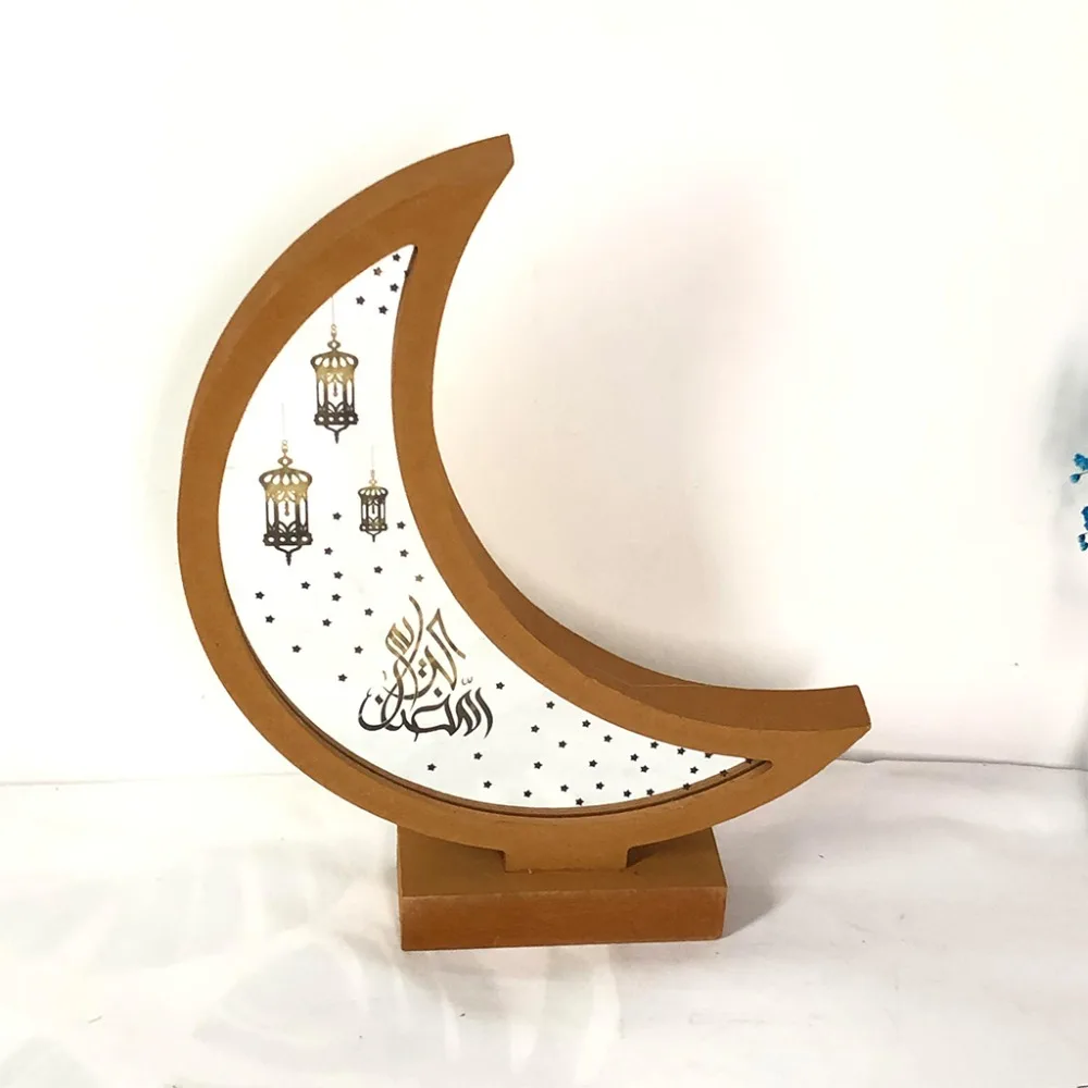 Деревянная подвесная тарелка Рамадан ИД Мубарак Луна Звезда ислам подвесная тарелка с светодиодный гирляндой орнамент вечерние товары для дома DIY подарок