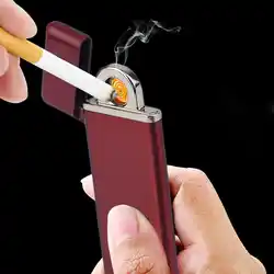 USB перезаряжаемая Зажигалка Ветрозащитная двойная дуга прикуриватель Новинка металлическая беспламенная зарядка ультра-тонкая g-сенсор