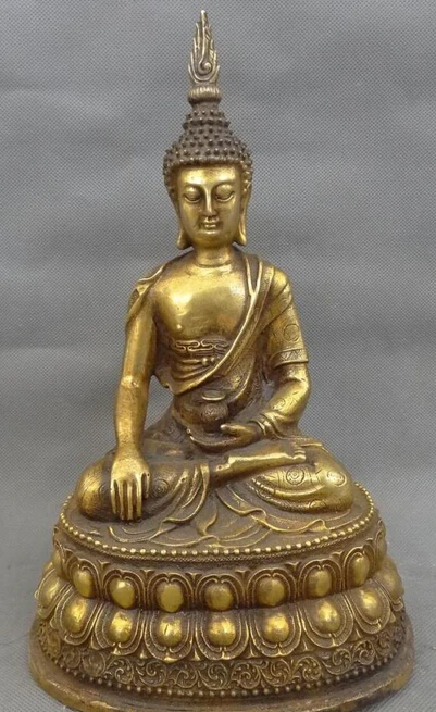 

JP S62 10" Tibet Bronze Gilt Sakyamuni Joss Thailand Shakyamuni Buddha Bowl Seat Statue