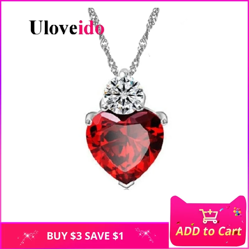 Uloveido женское сердце кубический цирконий ожерелье s& Кулоны с камнями ожерелье женское Красное ювелирное изделие Бижутерия Подарки 55641