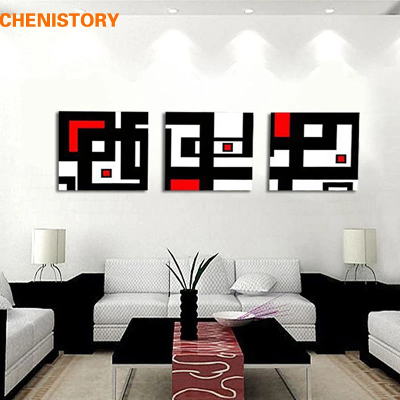 Unframed 3 Panel Abstract Picture White Red And Black