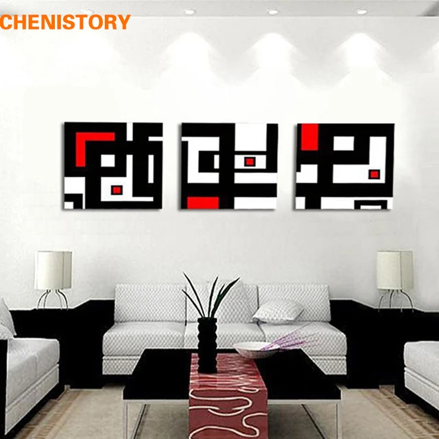 Unframed 3 Panel Abstract Picture White Red And Black