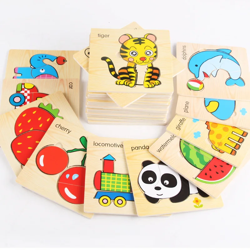 

Simple Wooden Jigsaw Puzzle Cartoon Animal Vehicle Wood Toy for Kids Baby Early Educational Learning Toys Gift
