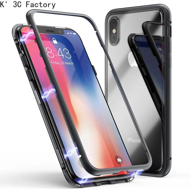 K✼ рельефный Магнитный защитный чехол iPhone X XR XS 7 8 Plus 6 S стеклянная задняя крышка