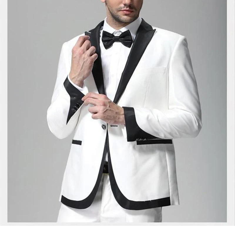 Повседневный стиль черный мужской костюм Slim Fit смокинг для жениха 2 шт. свадебные