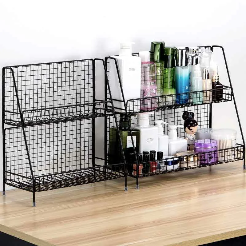 

Iron Art Makeup Organizer Two-Layers Jewelry Box Cosmetic Organizer Makeup Box Lipstick Makeup Storage Bathroom Table Organizer