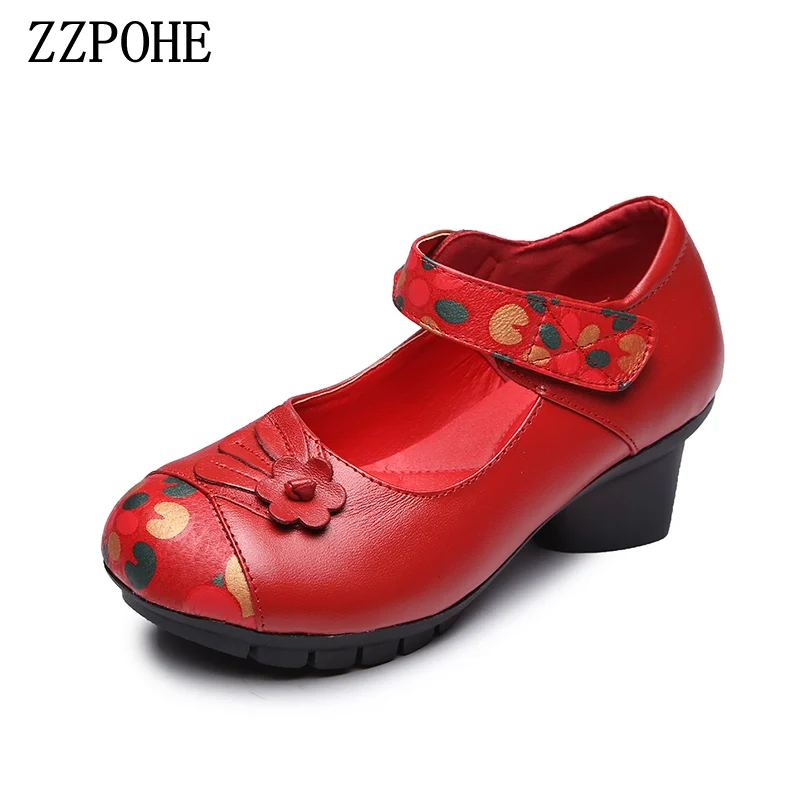 

ZZPOHE Spring Autumn New Woman Shoes Women's Genuine Leather Pumps Shoes Ladies Handmade retro style Non-slip Soft Outsole Shoes