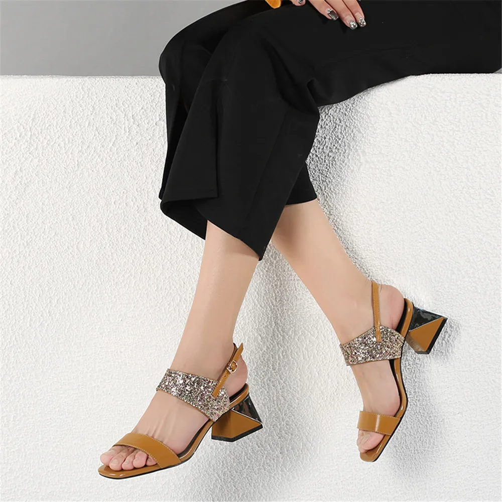 Smirnova/ г. Новая летняя обувь на толстом каблуке женские элегантные босоножки с пряжкой женская обувь из натуральной кожи на высоком каблуке бежевого цвета