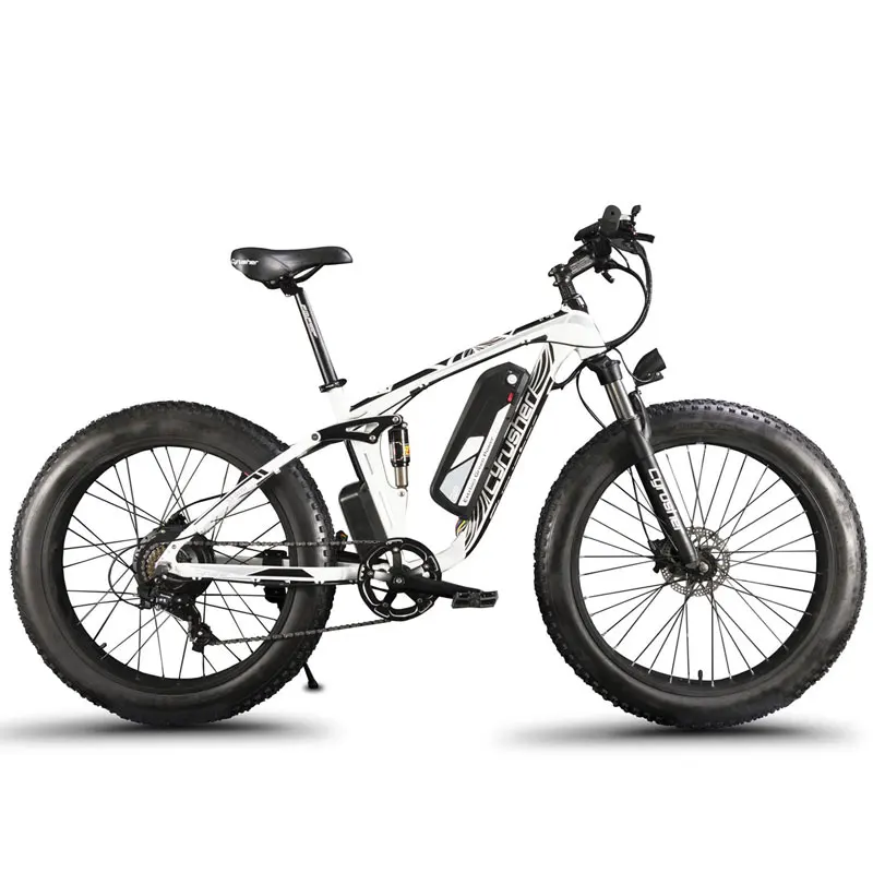 Cyrusher XF800 bicicleta eléctrica doble suspensión 7 velocidades, neumático de grasa eBike, 1000 W 48 V, bicicleta Eléctrica velocímetro de ordenador inteligente