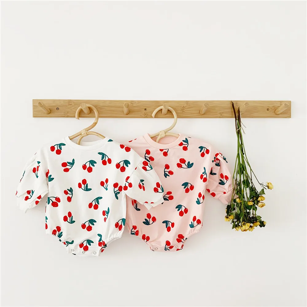 

MILANCEL 2019 autumn baby bodysuits full of cherry infant girls clothing long sleeve toddler girls jumpsuits