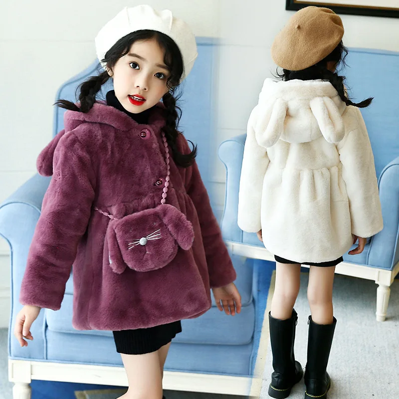 

Baby Girls Velvet Coat Winter Clothes for Girls 2 4 6 8 10 to 12 Years Cartoon Purple Hooded Coat with Bag Children Tops 12A5A
