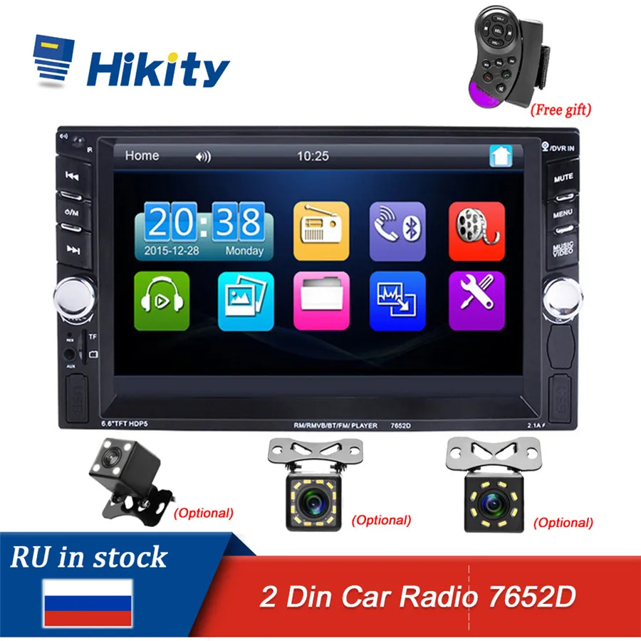 

Hikity 2 din car radio 2din autoradio HD Touch Screen Auto audio Car Stereo MP5 Bluetooth USB TF FM Camera steering wheel 7652D