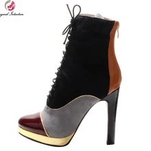 Оригинальное предназначение; элегантные женские ботильоны; модные Лоскутные ботинки с круглым носком на шпильке; женская обувь; большие размеры