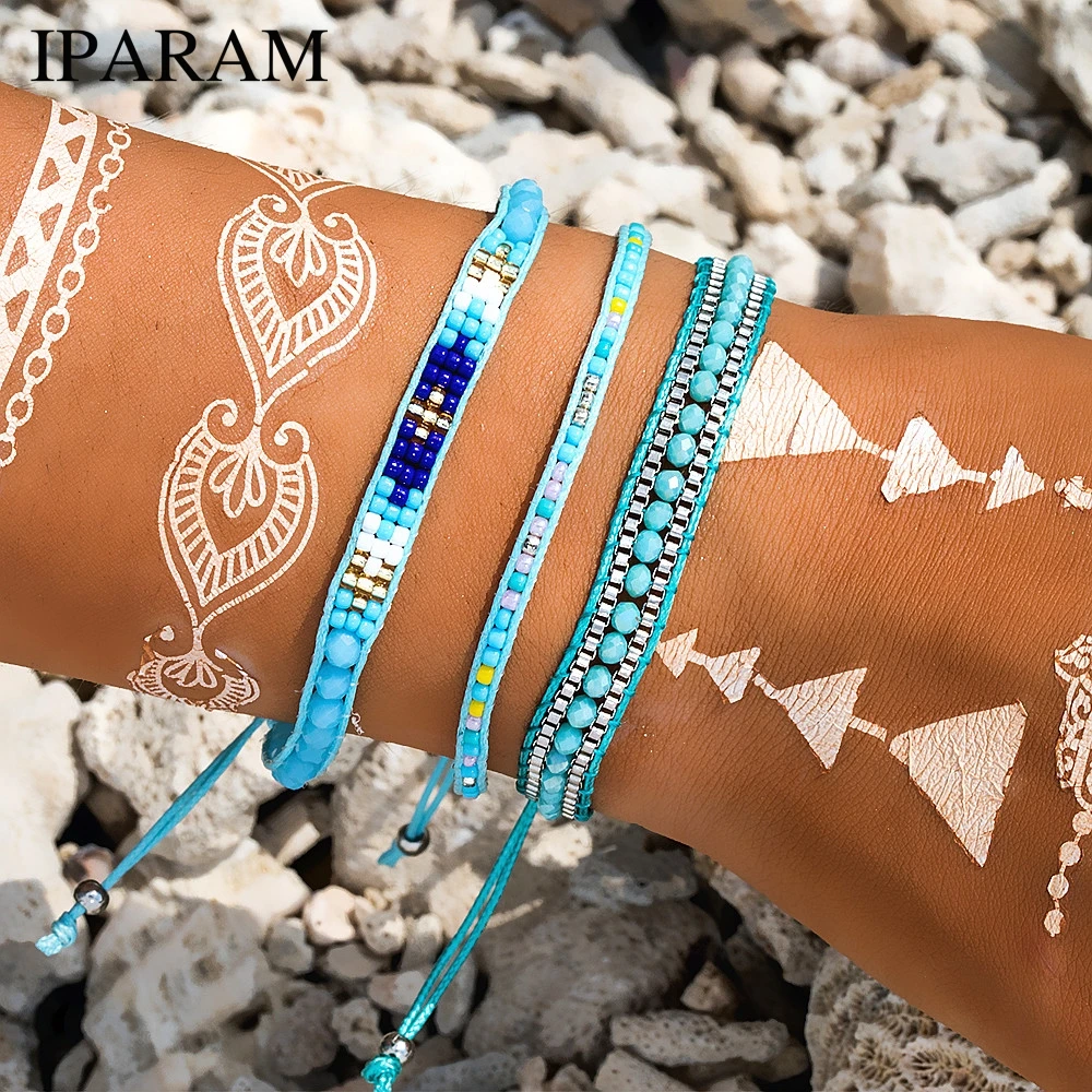 

3PCS Bohemian Beads Bracelets Set For Woman New Design Braided Rope Charm Multiple Layers Bracelet Bangles DIY Jewelry Gif