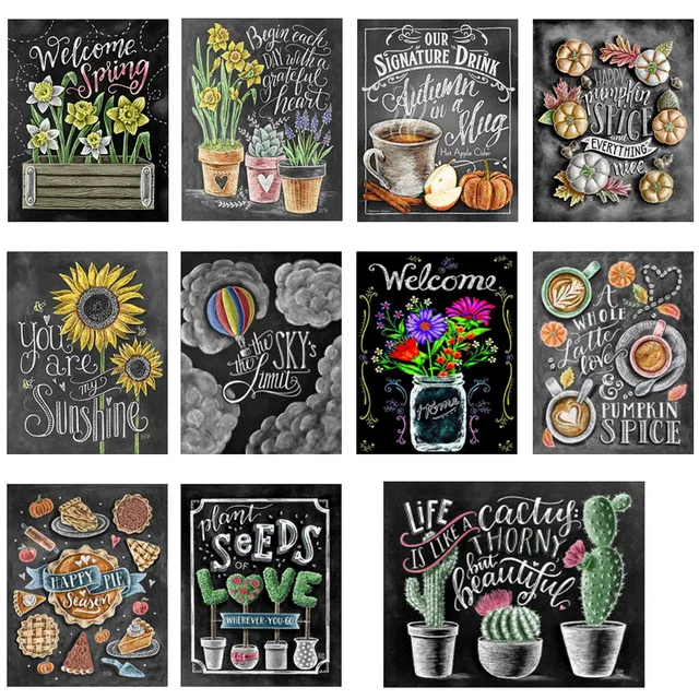 

Full round diamond 5D DIY diamond painting "blackboard text" diamond embroidery cross stitch mosaic home decoration gift