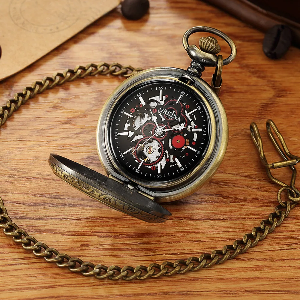 Старинные антикварные карманные часы мужские полые механические стимпанк Fob часы Роскошный топ бренд ORKINA винтажные карманные часы подвесные часы