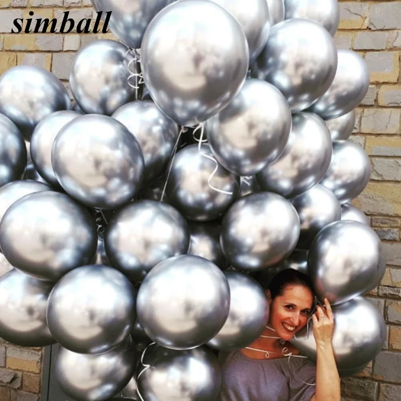 

50pcs 12inch Latex Chrome Gold Silver Wedding Baby Shower Birthday Carnival Party Decor Metallic Balloons Supplies Helium Favors