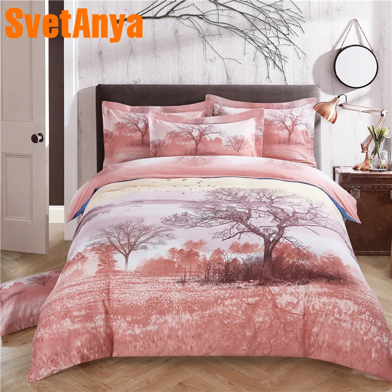 

Svetanya Sheet Pillowcase Quilt Cover Set sanded Cotton Scenic Print Bedding Kit Double Queen King size Bedlinen