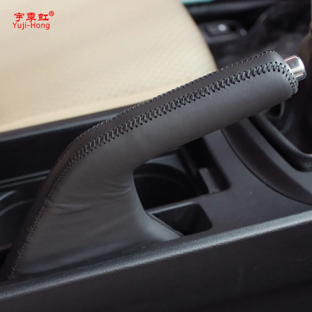 hand brake cover Yuji-Hong Car Handbrake Covers Case for Mazda 3 2011-2015 Genuine Leather Auto Handbrake Grips Black/Red thread
