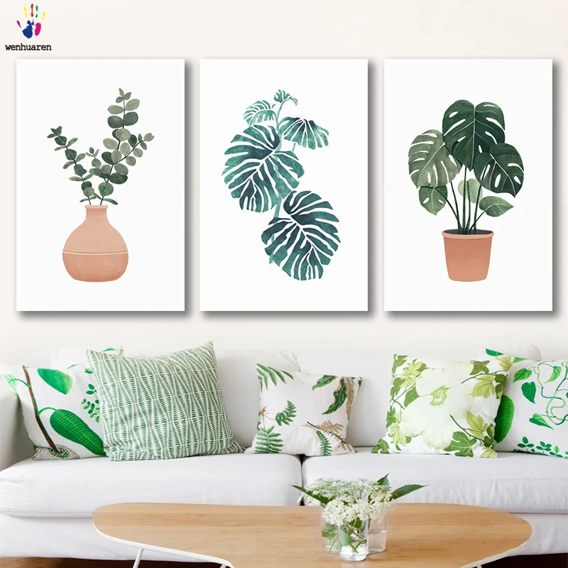 

DIY colorings pictures by numbers with colors Small fresh leaves watercolor picture drawing painting by numbers framed Home