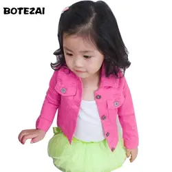 Куртка для девочек, розничная продажа, 1 шт., 2017 джинсовая куртка ярких цветов, Детская верхняя одежда для малышей, пальто для девочек
