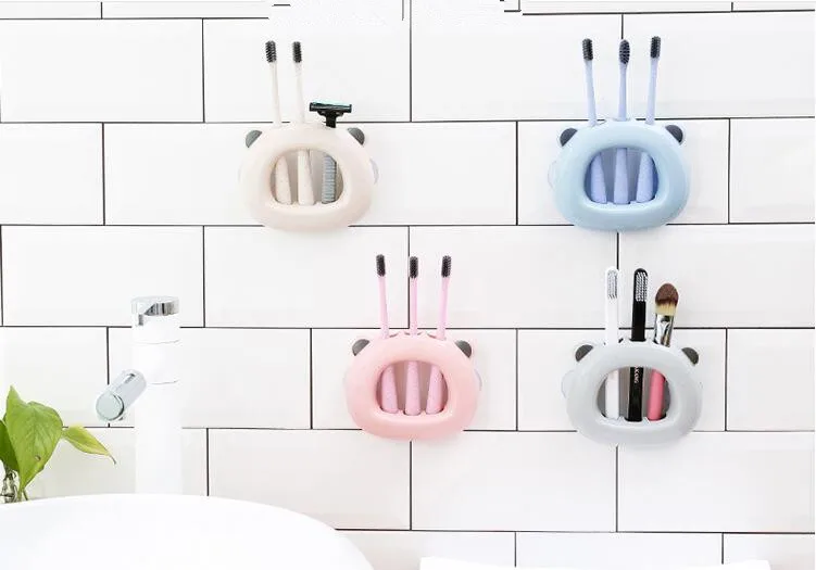 

1PC 3 Holes Wall Mount Toothbrush Holder Suction Cup Hook Brush Teeth Holder Tooth Brush Stand Dust Cover Kids Bathroom OK 0868