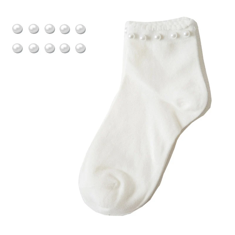 Black/White Korean Reto Pearl Socks Women Elastic Cotton Handmade Meias Creative Socks Harajuku Calcetines Mujer knee socks