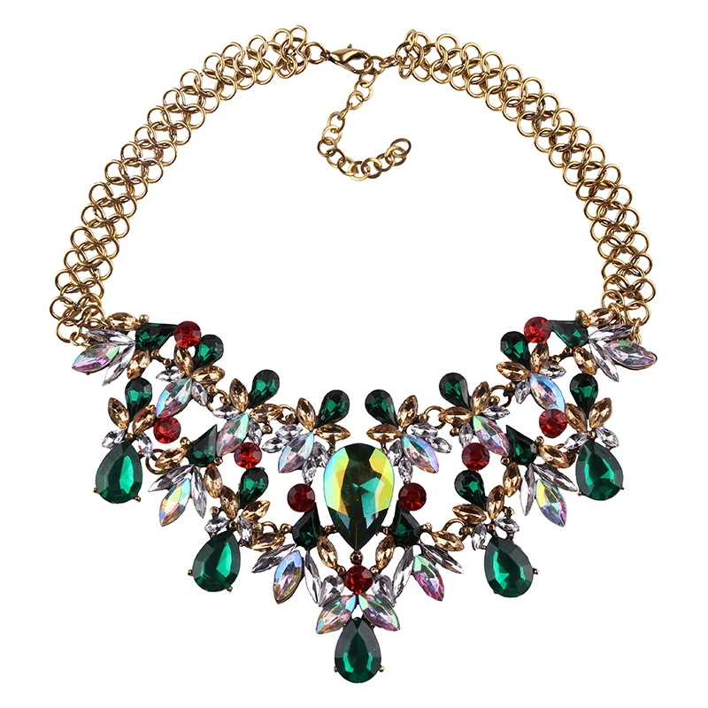 Лучшее женское модное роскошное массивное ожерелье с цветным цветком богемное Макси ожерелье с цепочкой из драгоценных камней роскошное Брендовое ювелирное изделие B334 - Окраска металла: Green Red