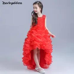 Красный Высокая Низкая Праздничное платье для девочек вечерние бальные платья Белый Первое Причастие Платья принцессы Детское элегантное