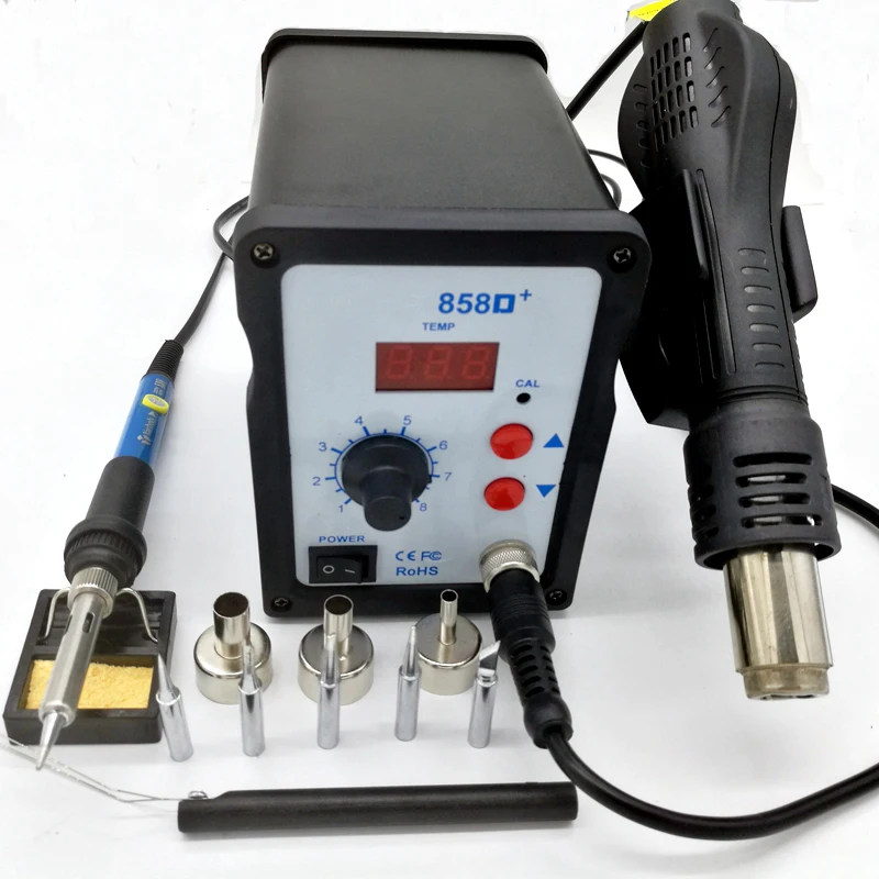 

Hot Air Gun Desoldering Soldering Rework SMD Station kit 858D+ 60W Temperature Adjustable Electric Soldering Iron+900M-T Tips
