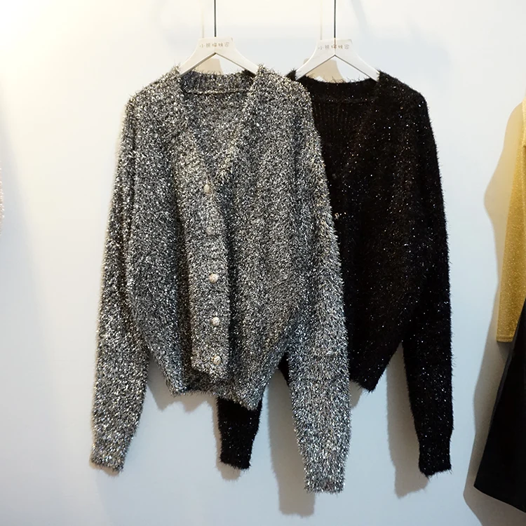 Cakucool Women Spring Gold Lurex Sweater Bling