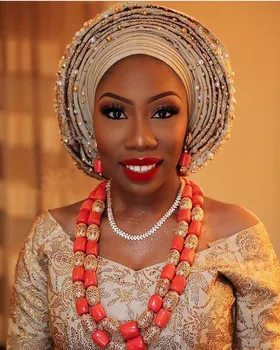 

Elegant Women Coral Costume Bridal Jewelry Set 26 inches Real Coral Beads Necklace Set for African Traditional Wedding CNR164