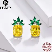 BISAER Летняя коллекция 925 пробы серебряные серьги-гвоздики в форме ананаса для женщин женские серебряные серьги с цирконием ювелирные изделия EFE114