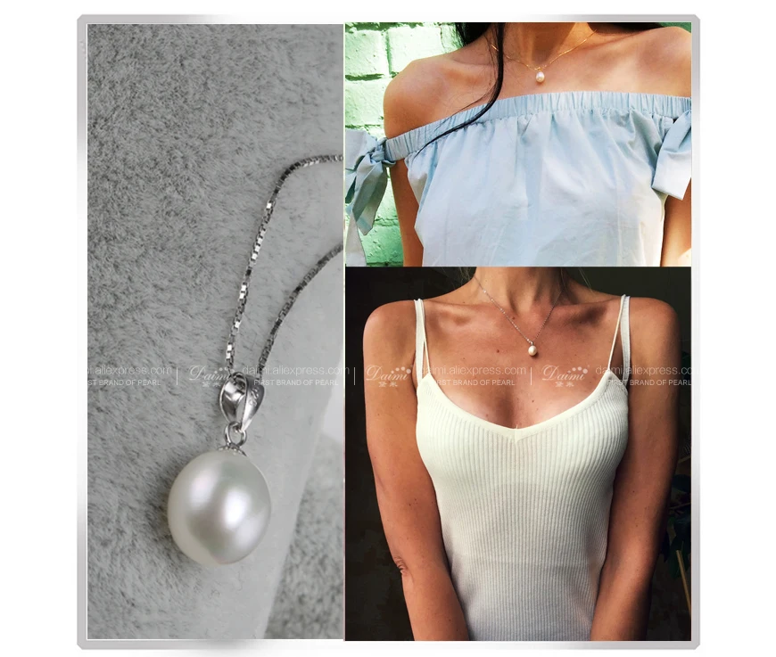 Даими жемчуг ювелирные изделия устанавливает серебра 925 пресной воды перл кулон ожерелье с серьги изысканные ювелирные изделия белый цвет