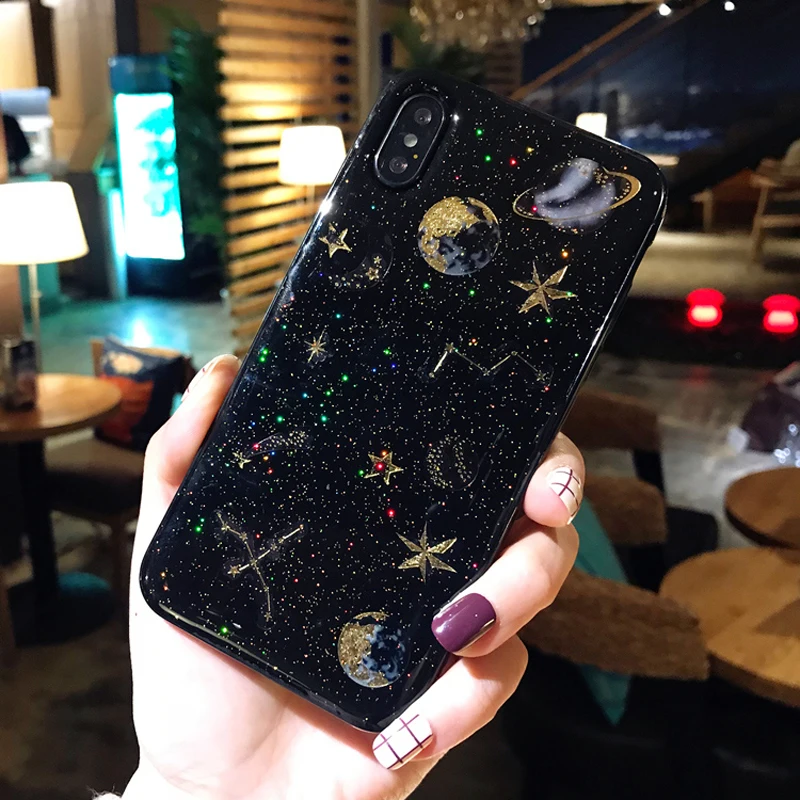 Горячий Блестящий Космический Чехол со звездами для iPhone 7 8 6 6S Plus X задняя крышка
