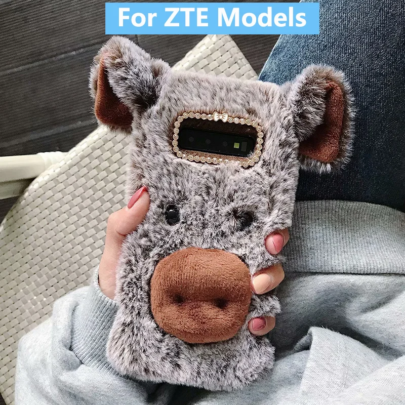 Плюшевый чехол счастливая свинка для ZTE Axon 7 Mini A610 Plus A110 мягкий меховой милый 3D