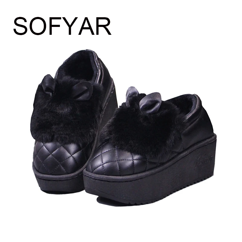 

new winter warm cotton shoes female cute rabbit slipper waterproof cotton slippers thick bottom anti-slip covered heel high