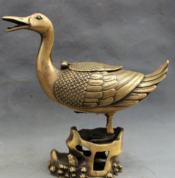 

shitou 001983 10" Chinese Bronze Animals Wealth Fish Duck Quacker Statue Incense Burner Censer discount 30% (C0324)